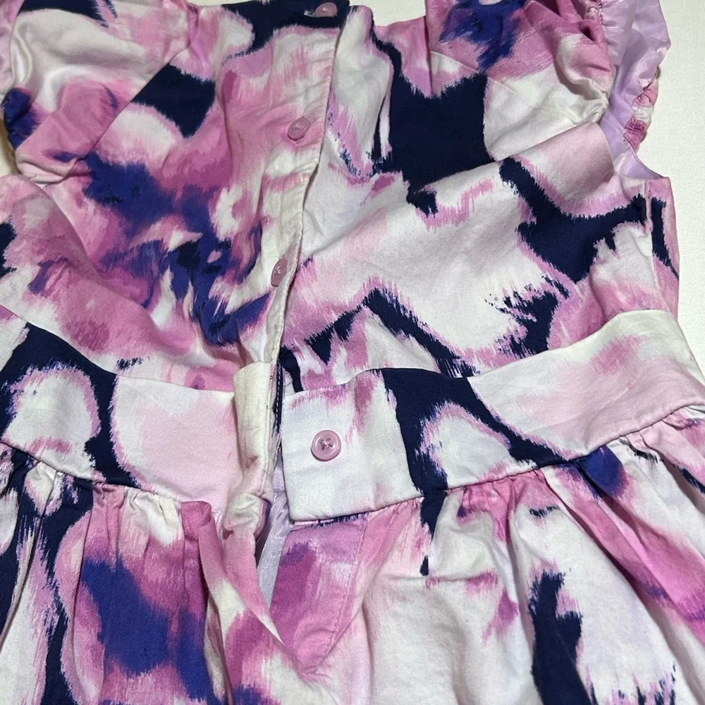 Gymboree Girls Size 7 Purple Tie Dye Formal Short Sleeve Lined Bow Dress